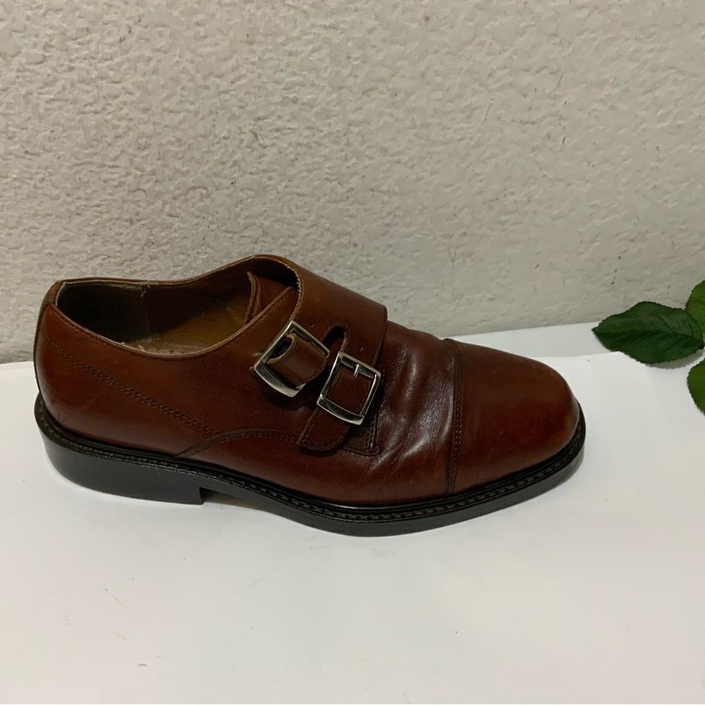 Hippopotamus Oxford Shoes Sz 9 double buckle  Brown Leather Lace Made Italy